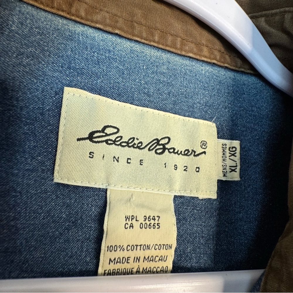 Eddie Bauer Shirt Mens Size XL Blue Green Denim Two Tone Colorblock Vintage 90s - Picture 4 of 5